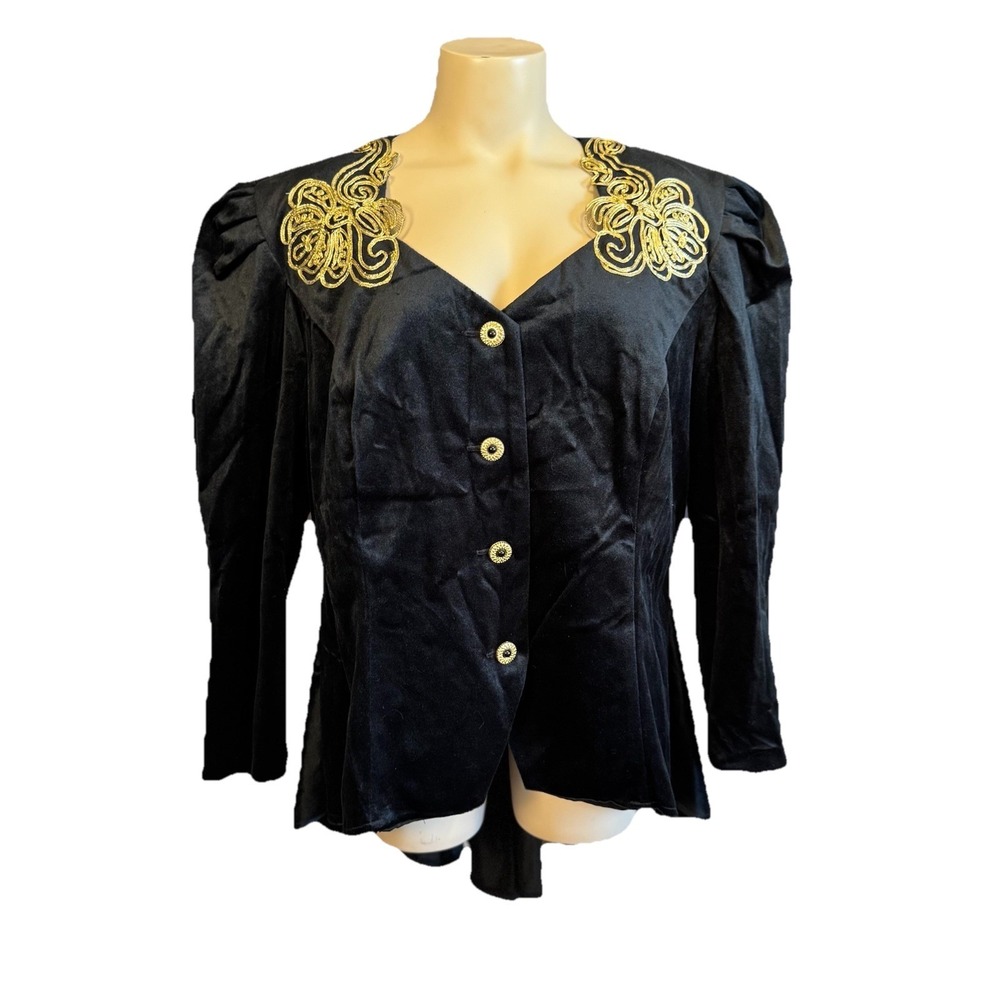 Black Peplum Cosplay Jacket Gold Accents Shoulder Pads Renaissance Victorian XL
